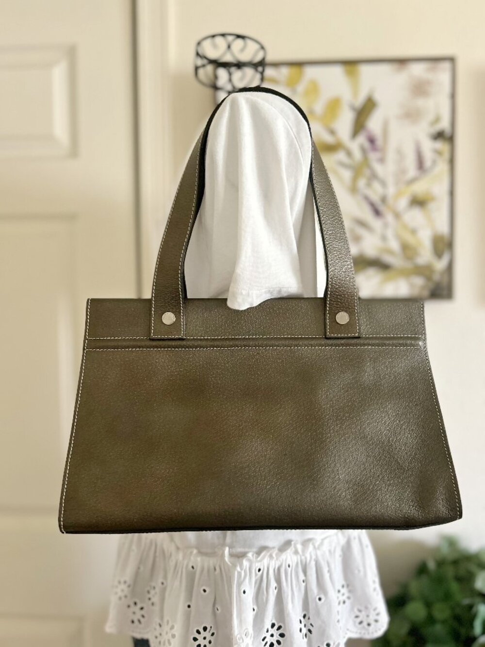 Burberry Olive Tote Bag with Top Handles